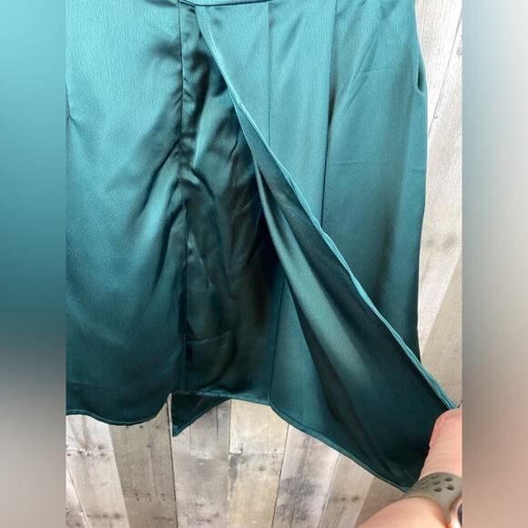 NWT Lulus Always Celebrating Dark Green Satin Off-the-Shoulder Mini Dress Large - Picture 6 of 15